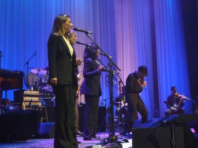 In full flow during the encores at Bournemouth with the<br /> Webb sisters and Sharon in the foreground.