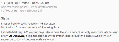 Bird On A Wire - shipping details